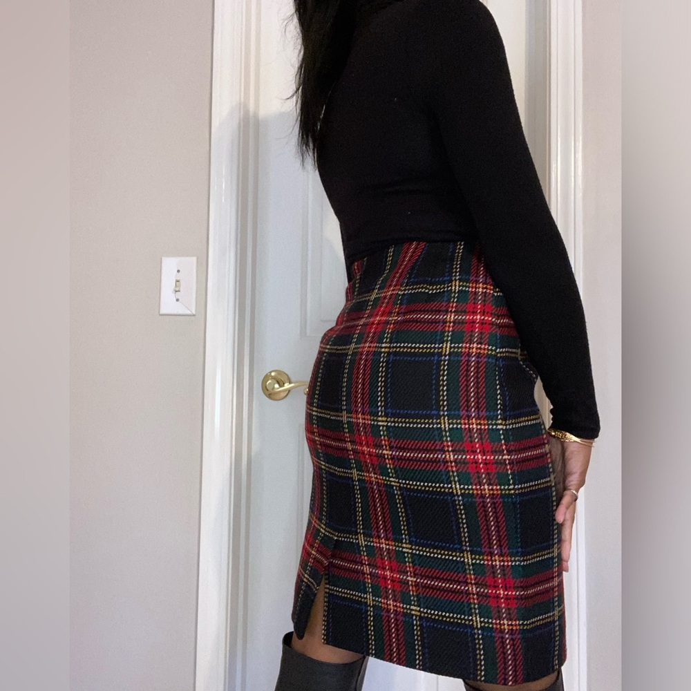 Plaid Midi Skirt in Red and Black